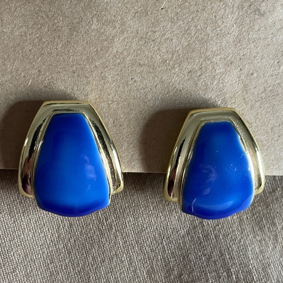 Vibrant Blue and Gold Earrings - perfect condition! Looks from 80’s or 90’s! - Picture 11 of 11